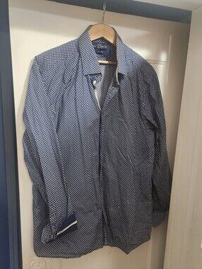Men's XXL Navy Geometric Patterned Dress Shirt